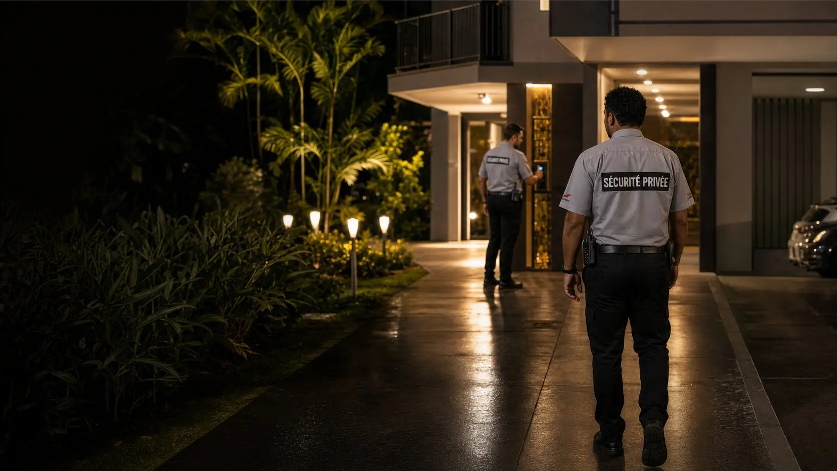 Agents ASRUN en ronde de nuit dans une résidence à La Réunion