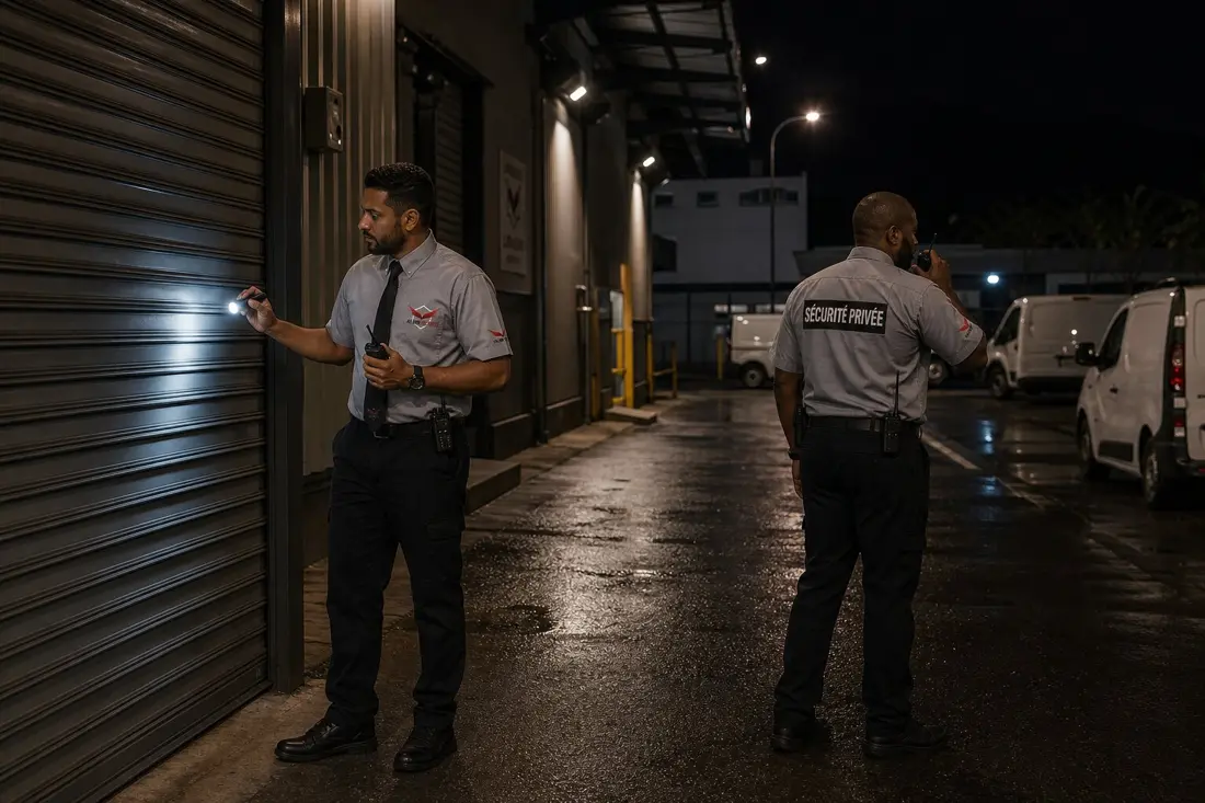 Agents ASRUN vérifiant un commerce et un entrepôt après fermeture