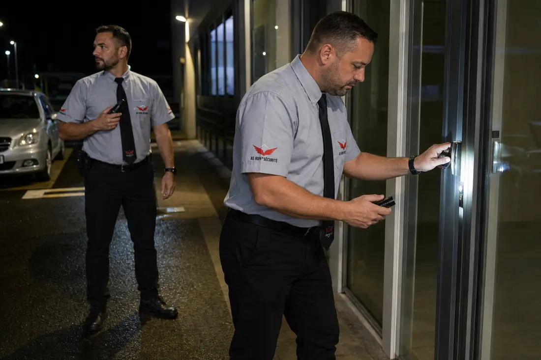 Agents ASRUN vérifiant un accès après alarme